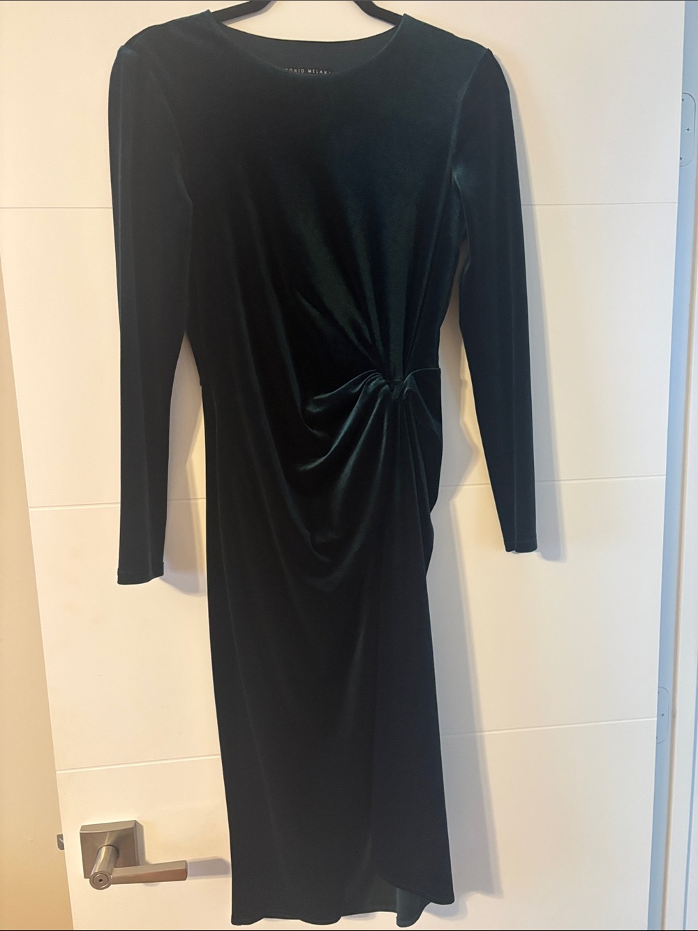 Antonio Melani Velvet Long Sleeve Twist Midi Dress - Dark Green